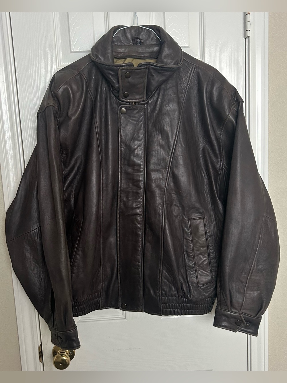 VTG J Park Collection Mens L Brown Heavy Lamb Leather Jacket Zip Bomber Aviator